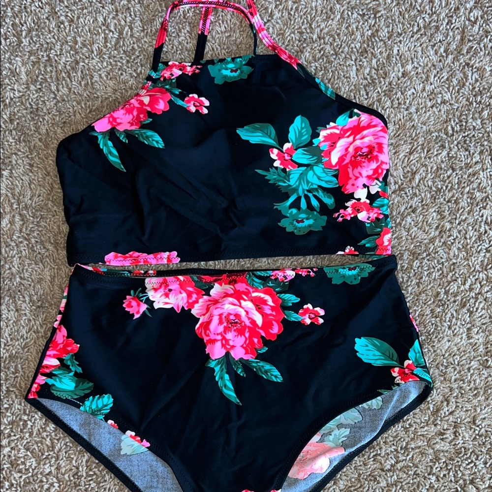 Swimsuit high waisted bottoms- Black and Pink size medium